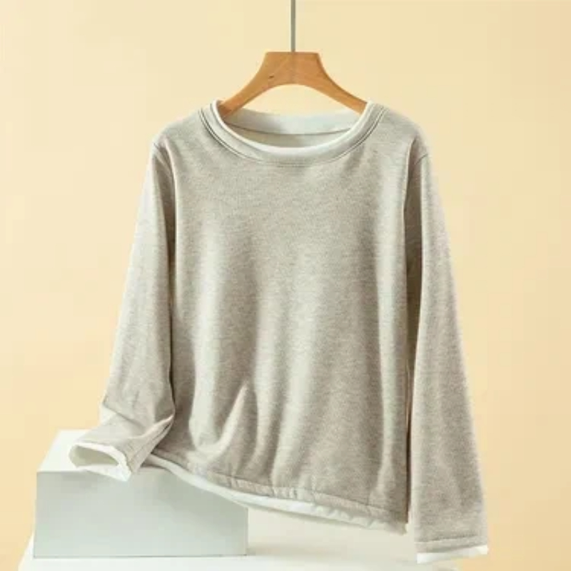 Women Plus Size Fake Two Piece - Undershirt Crew Neck 评论和价格