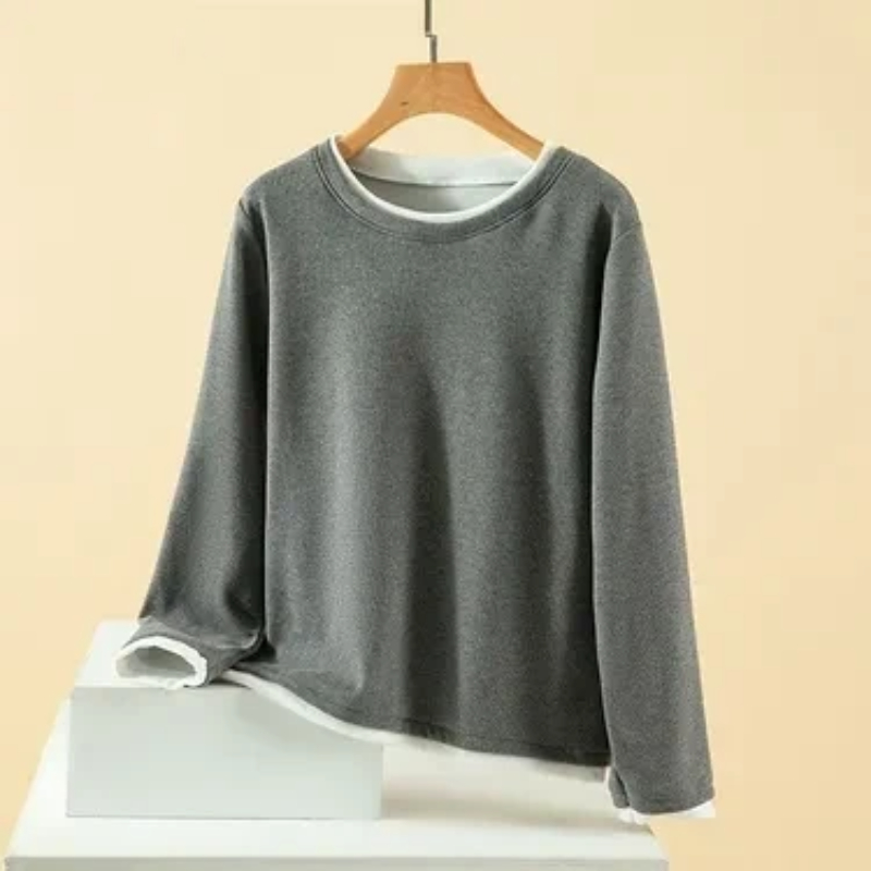 Women Plus Size Fake Two Piece - Undershirt Crew Neck 评论和价格