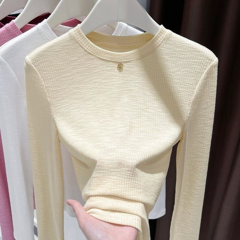 Women Slub Cotton Long Sleeve  - Undershirt Crew Neck 评论和价格