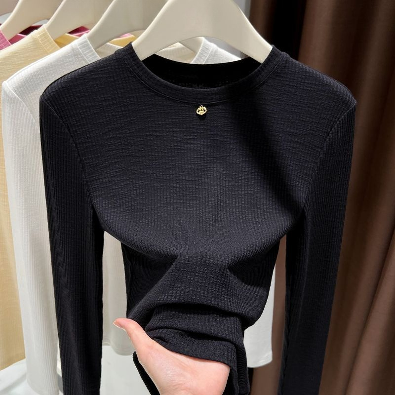 Women Slub Cotton Long Sleeve  - Undershirt Crew Neck 评论和价格